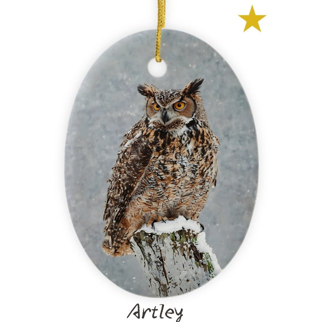 Great Horned Owl Bird Painting Year Christmas Ceramic Tree Decoration (Creator Uploaded)