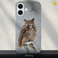 Great Horned Owl Bird Winter Painting Custom Name
