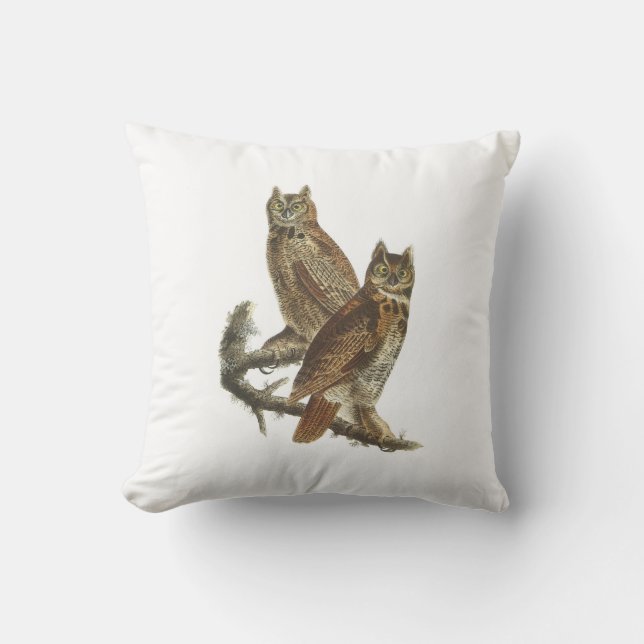 Great Horned Owl by Audubon Cushion (Front)