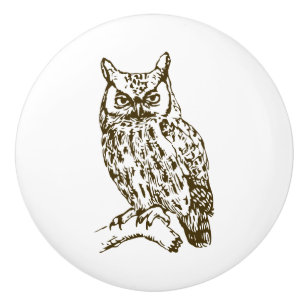 Great Horned Owl Ceramic Knob