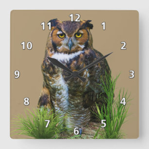 Great Horned Owl Customisable Square Wall Clock