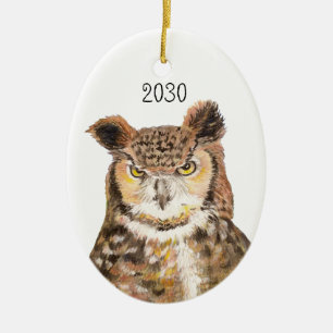 Great Horned Owl Dated Christmas Ornament