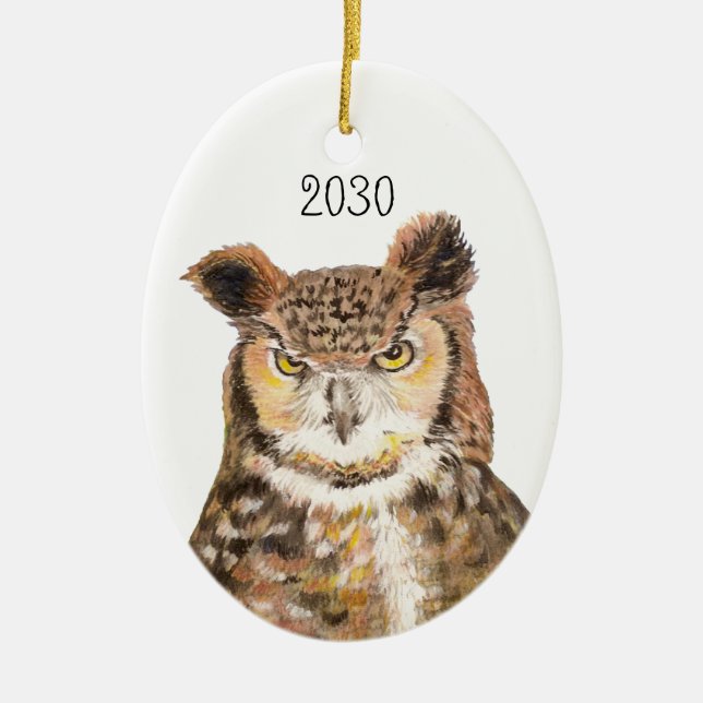 Great Horned Owl Dated Christmas Ornament (Front)