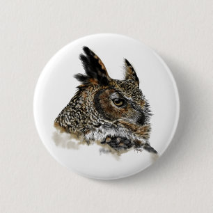 Great Horned Owl Drawing 6 Cm Round Badge