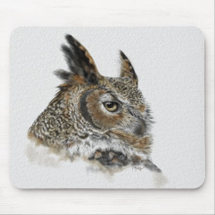 Great Horned Owl Drawing Mouse Mat