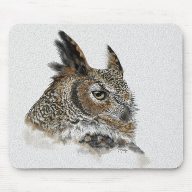 Great Horned Owl Drawing Mouse Mat (Front)