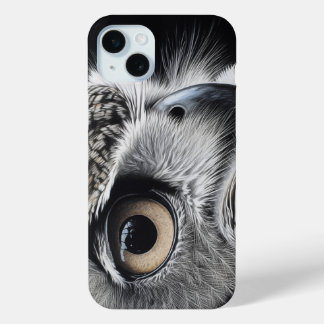 Great horned owl face close up iPhone 15 mini case