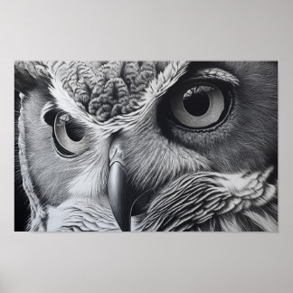Great horned owl face with eyes closeup poster