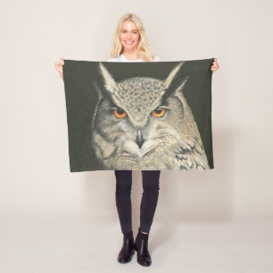 Great Horned Owl Fleece Blanket