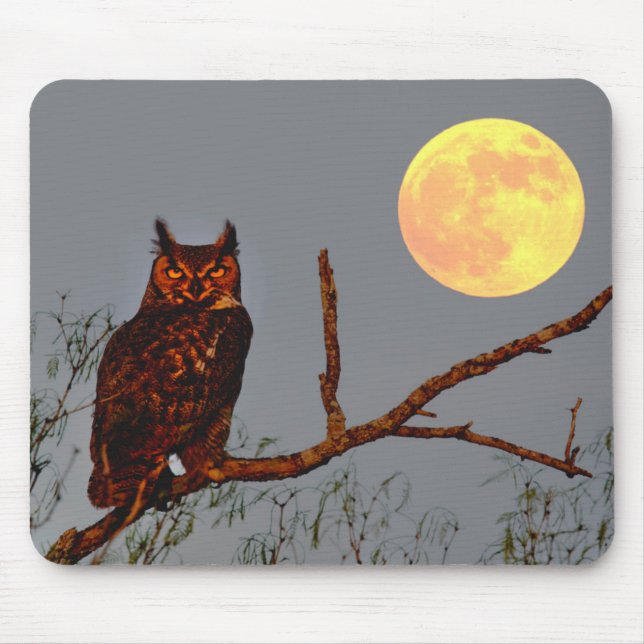 Great Horned Owl | Full Moon Mouse Mat (Front)
