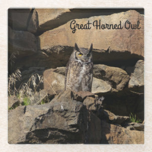 Great Horned Owl Glass Coaster
