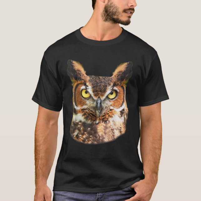 Great Horned Owl Head Owl Lover Tee (Front)