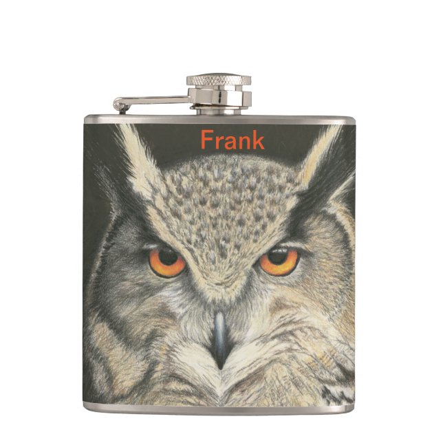 Great Horned Owl Hip Flask (Front)