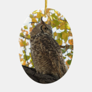 Great Horned Owl in a Tree Ceramic Tree Decoration