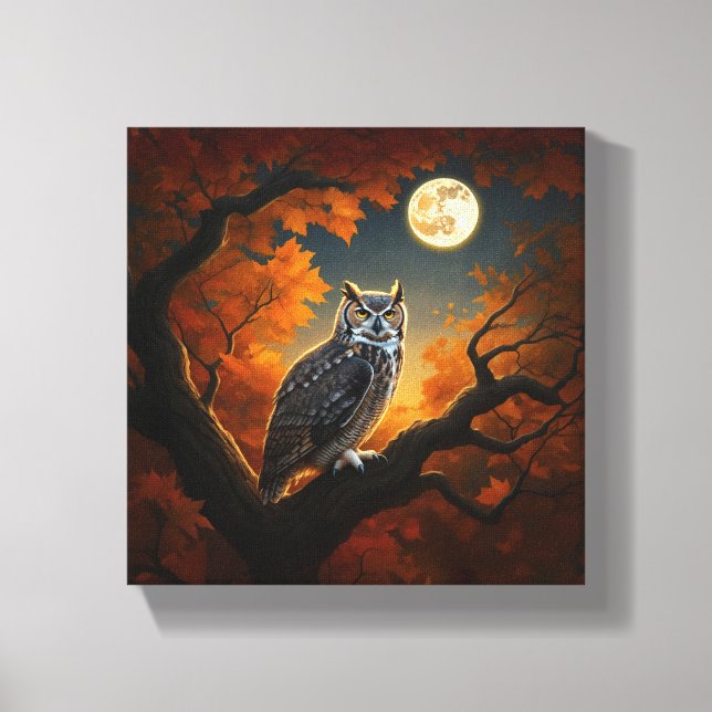 Great Horned Owl in Autumn Canvas Print (Front)