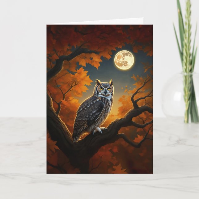 Great Horned Owl in Autumn Card (Front)