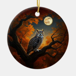 Great Horned Owl in Autumn Ceramic Tree Decoration