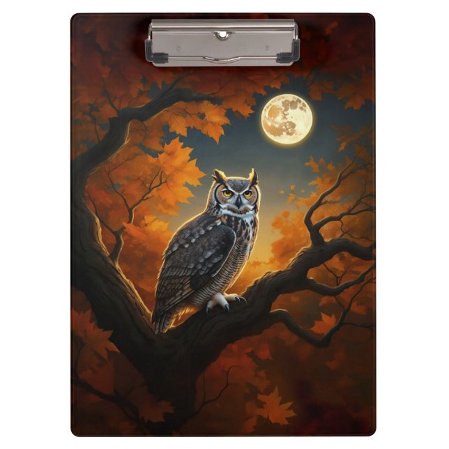 Great Horned Owl in Autumn Clipboard (Front)