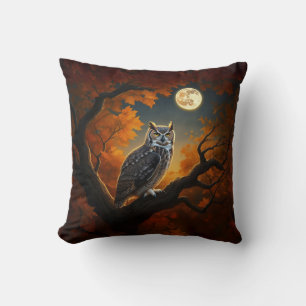 Great Horned Owl in Autumn Cushion