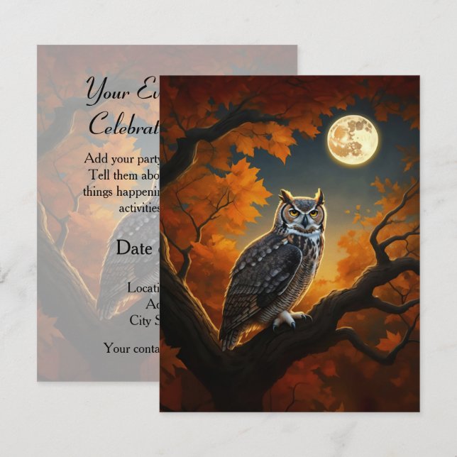 Great Horned Owl in Autumn Invitation (Front/Back)