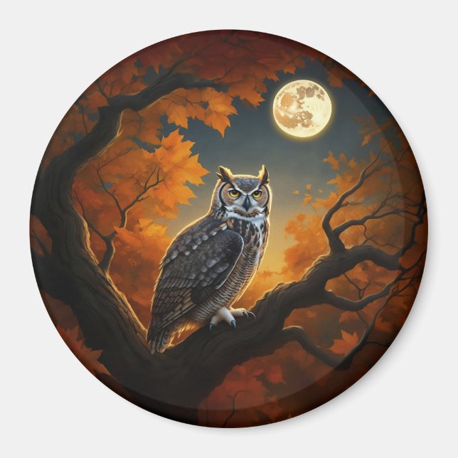Great Horned Owl in Autumn Magnet (Front)
