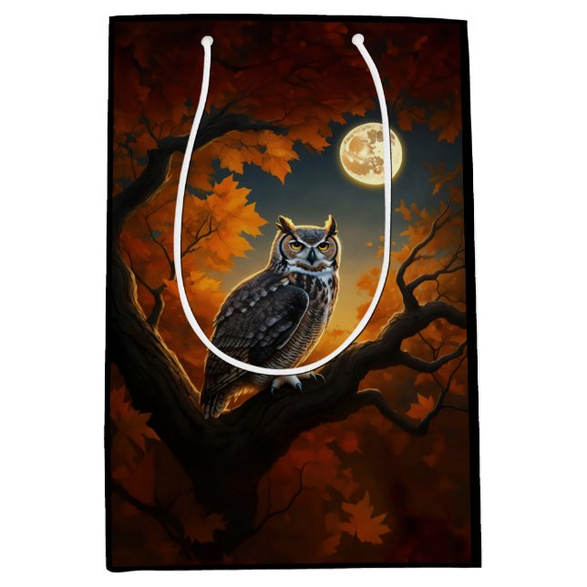 Great Horned Owl in Autumn Medium Gift Bag (Front)