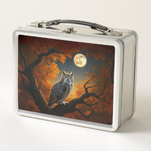 Great Horned Owl in Autumn Metal Lunch Box