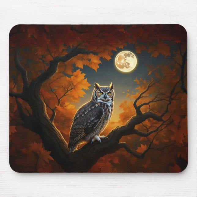 Great Horned Owl in Autumn Mouse Mat (Front)
