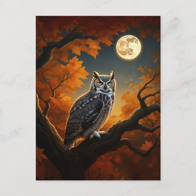 Great Horned Owl in Autumn Postcard (Front)