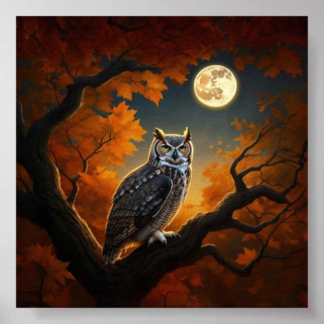 Great Horned Owl in Autumn Poster (Front)