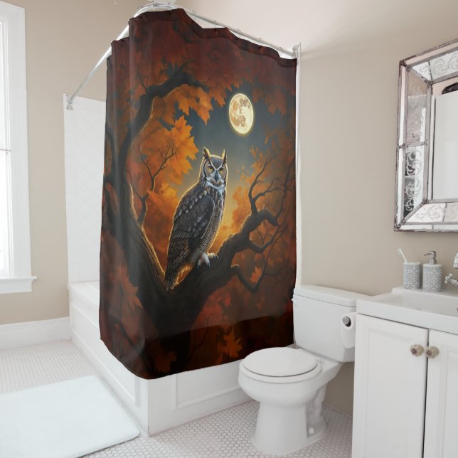 Great Horned Owl in Autumn Shower Curtain (In Situ)
