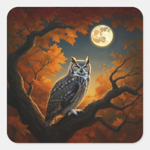 Great Horned Owl in Autumn Square Sticker