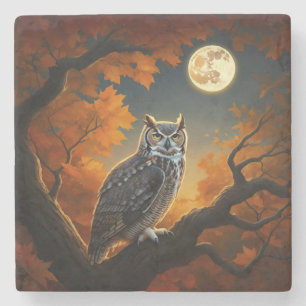 Great Horned Owl in Autumn Stone Coaster