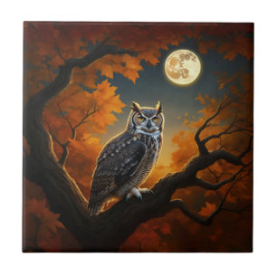 Great Horned Owl in Autumn Tile