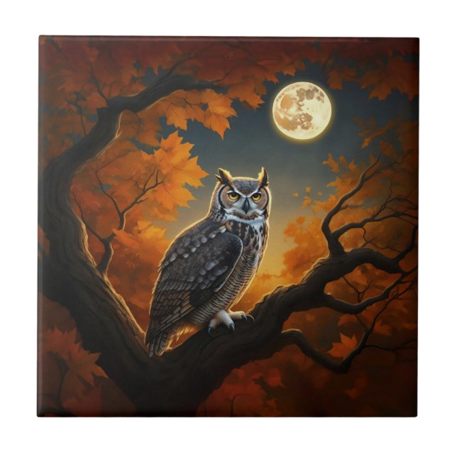 Great Horned Owl in Autumn Tile (Front)