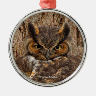 Great Horned Owl in the Douglas Fir Metal Tree Decoration