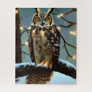 Great Horned Owl in Winter Digital Art  Jigsaw Puzzle