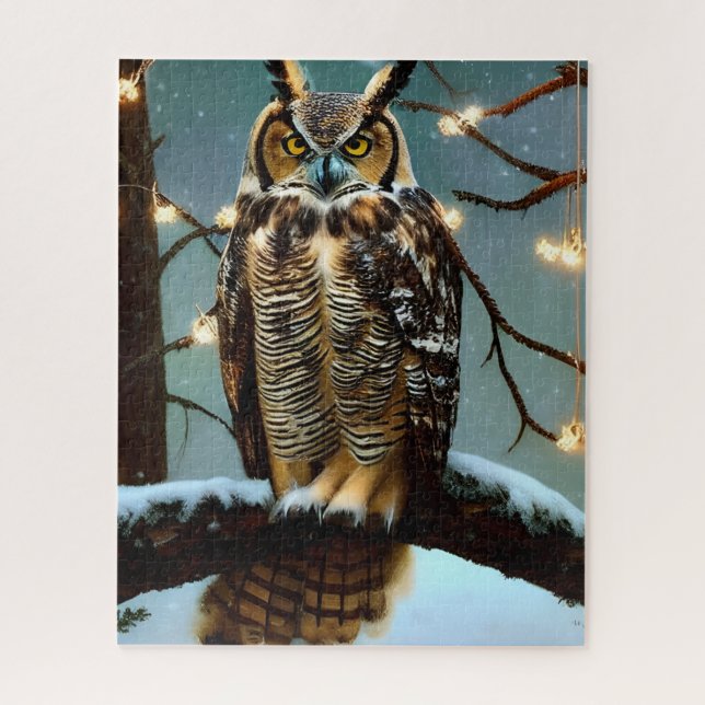 Great Horned Owl in Winter Digital Art  Jigsaw Puzzle (Vertical)