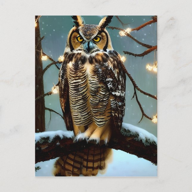 Great Horned Owl in Winter Digital Art  Postcard (Front)