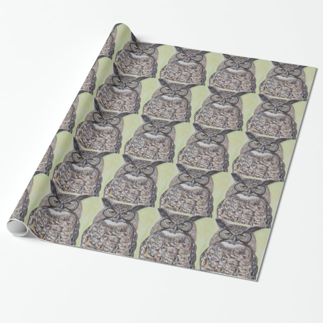 Great Horned Owl Painting Wrapping Paper (Unrolled)