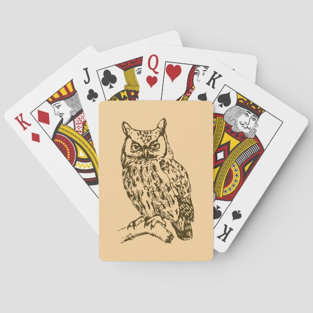 Great Horned Owl Peach Playing Cards (Back)