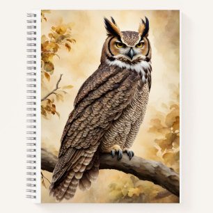 Great Horned Owl Perched in a Tree Notebook