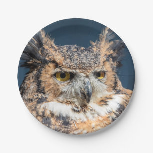 Great Horned Owl Portrait Paper Plate