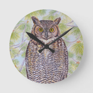 Great Horned Owl Round Clock