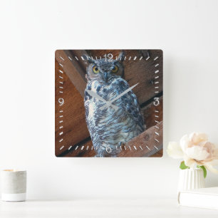 Great Horned Owl Square Clock