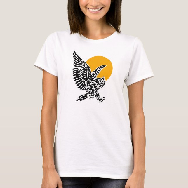 Great horned owl tribal tattoo T-Shirt (Front)