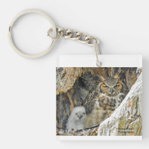 Great-Horned Owl with Owlet Key Ring