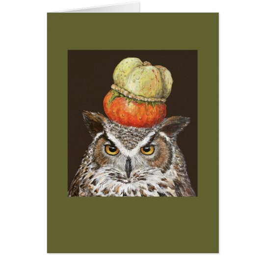 great horned owl with turban squash card