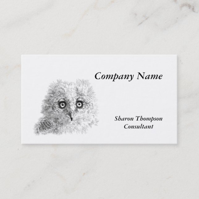 Great Horned Owlet Drawing Business Card (Front)