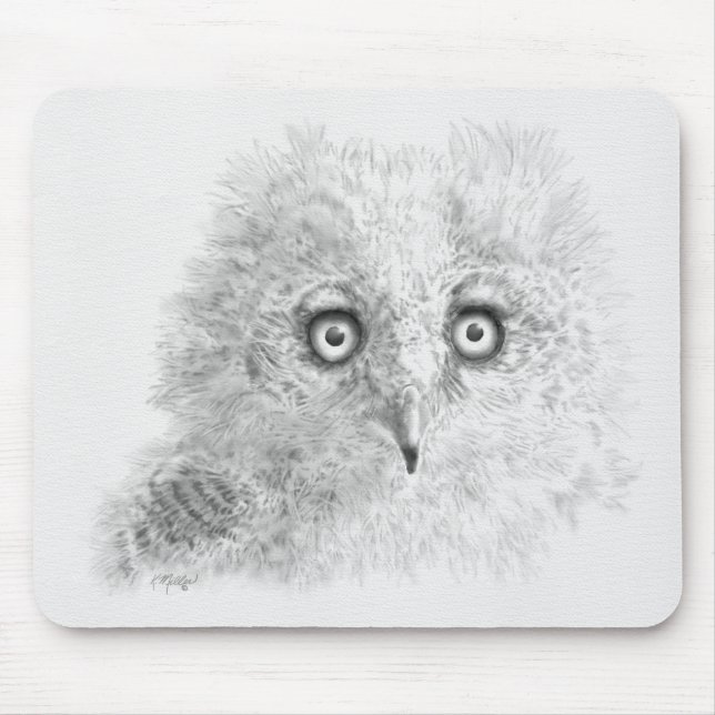 Great Horned Owlet Drawing Mouse Mat (Front)